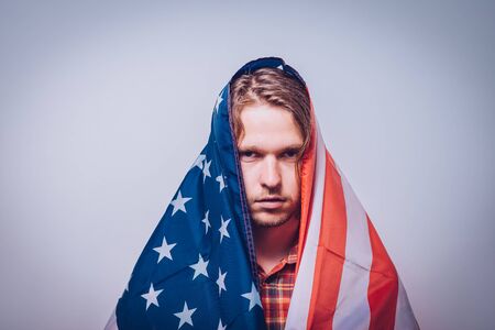 Man listening national anthem. Patriot.の写真素材