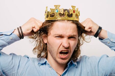 Angry man screamingの写真素材