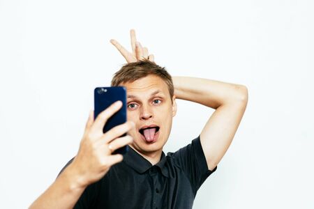 Man makes selfieの写真素材