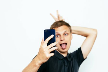 Man makes selfieの写真素材