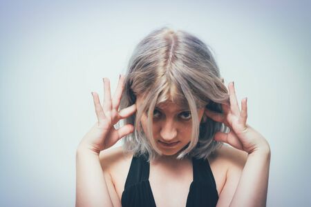 woman close ears close up.の写真素材