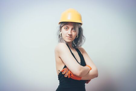 Engineer, entrepreneur or architect business woman. Portrait, female professional wearing yellow...