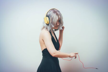 Woman with headphonesの写真素材