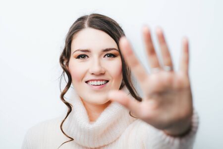 girl showing stopの写真素材