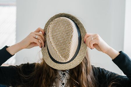 young girl with a hatの写真素材