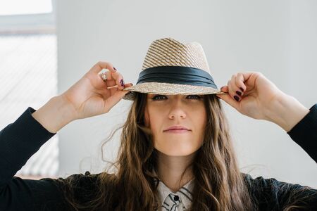 young girl with a hatの写真素材