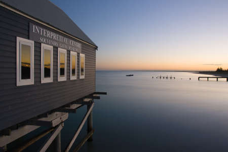 Busselton Jetty shimmers in the early morning in light in Busselton, Western Australia, Australiaのeditorial素材