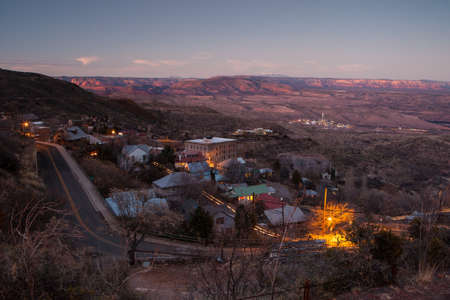 Jerome on a winter's evening overlooking the town, toward Humphrey's Peak and Cottonwood in Arizona, USAの写真素材