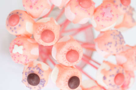 Homemade chocolate dipped marshmallows made for a children's birthday partyの写真素材