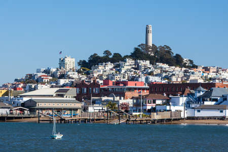 Coit Tower seen above the San Francisco buildings in California, USAの写真素材
