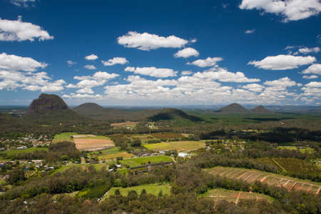A view across the Glass House Mountains National Park near Brisbane, Queensland, Australiaの写真素材