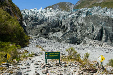 Fox Glacier and Warnings in Sth Island, New Zealandの写真素材