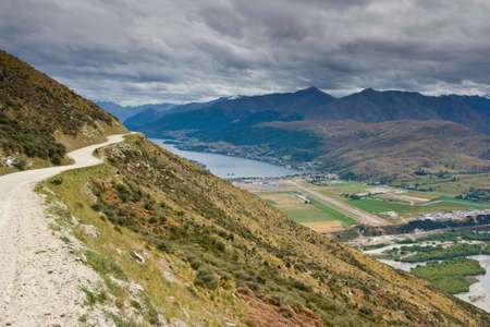 View toward Queenstown Airport in New Zealandの写真素材