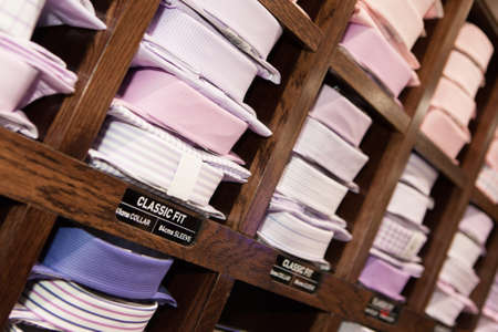 Shirts lay ready for selling in a boutique store in Melbourne, Australiaの写真素材