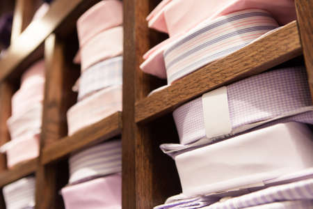 Shirts lay ready for selling in a boutique store in Melbourne, Australiaの写真素材