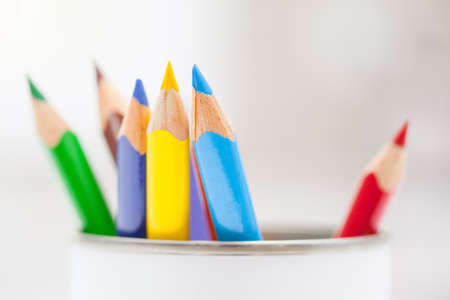 Colored drawing pencils in a potの写真素材
