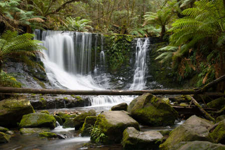 Horseshoe Falls in Mt Field National Park early on a winterの写真素材