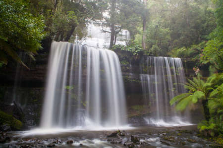 Russell Falls in Mt Field National Park on a cold winterの写真素材
