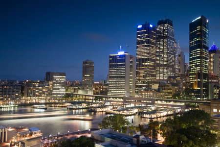 Rush hour boat and car traffic around Circular Quay in Sydney, Australiaの写真素材