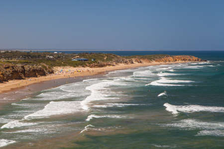 Bird Rock lookout over Jan Juc beach near Torquay in Victoria, Australiaの写真素材