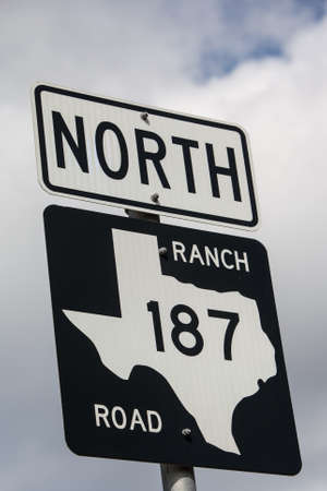 A highway road sign near Bandera in Texas, USAの写真素材