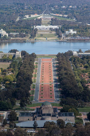 A view toward Parliament House in Canberra from Mt Ainslieの写真素材