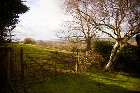 A gated paddock deep in the English countryside near Hedsor, Buckinghamshire, Englandの写真素材