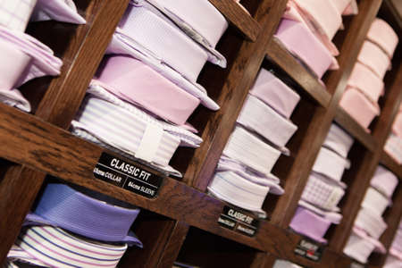 Shirts lay ready for selling in a boutique store in Melbourne, Australiaの写真素材