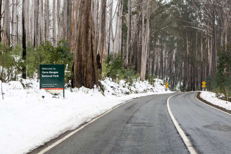 Windy Australian Road in Snowの写真素材