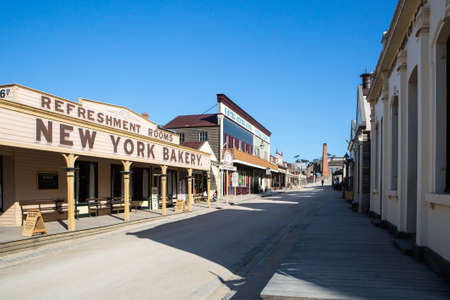SOVEREIGN HILL, AUSTRALIA - OCTOBER 5: Sovereign Hill is an open air museum recreating the atmosphere of a gold rush town in Ballarat, Australia on October 5, 2014のeditorial素材
