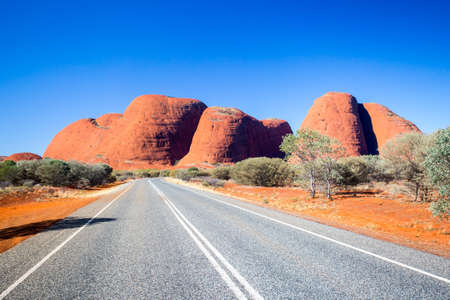 The Olgas and nearby roadscape in the Northern Territory, Australiaの写真素材