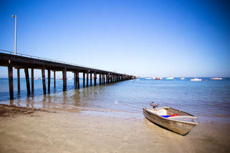Flinders back beach and pier on a hot summer's evening in the Mornington Peninsula, Victoria,...