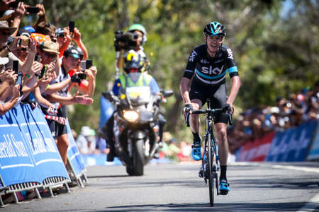 MELBOURNE, AUSTRALIA - FEBRUARY 7: Chris Froome of Team Sky wins Stage 4 and the yellow jersey in the Jayco Herald Sun Tour 2016のeditorial素材