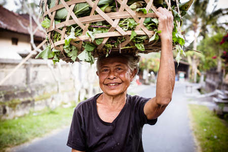 Ubud, Indonesia - September 4: An unidentified Balinese female poses during a morning's work near Ubud, Bali, Indonesia, on September 4th 2014.のeditorial素材
