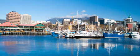 Hobart, Tasmania - Sept 25: View towards Mt Wellington over the wharf area in Hobart, Tasmania, Australia on September 25th 2007のeditorial素材