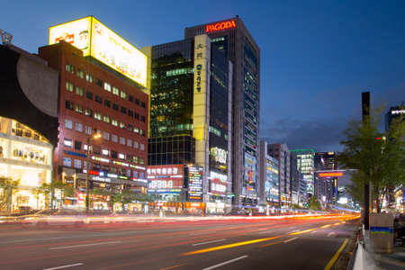 Seoul, Republic of Korea - October 22, 2014: Streets of Gangnam on a cool autumn night in...
