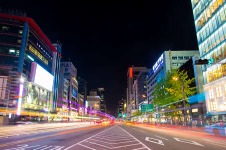 Seoul, Republic of Korea - October 22, 2014: Streets of Gangnam on a cool autumn night in...