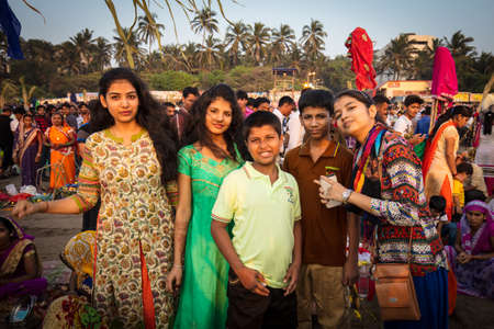 Mumbai, India - 6 November: The ancient Hindu Chhath Puja Festival being celebrated on Juhu Beach in Mumbai on 6th November 2016.のeditorial素材