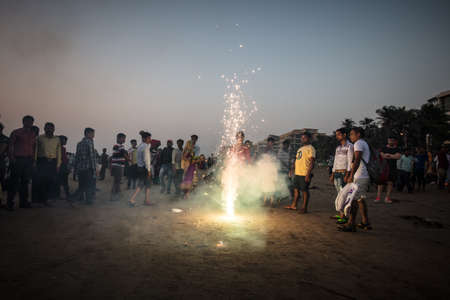 Mumbai, India - 6 November: The ancient Hindu Chhath Puja Festival being celebrated on Juhu Beach in Mumbai on 6th November 2016.のeditorial素材