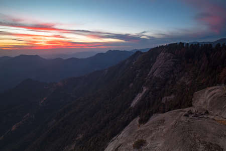 Sunset on an autumn evening at Moro Rock in Sequoia National Park, California, USAの写真素材