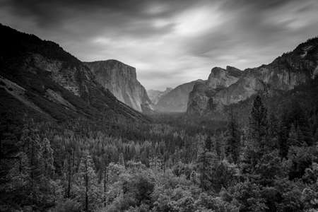 The iconic view of Yosemite Valley and the magnificent El Capitan in a storm from Tunnel View in California, USAの写真素材