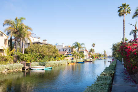 The iconic area of Venice canals on a hot autumn day in Venice, California, USAの写真素材