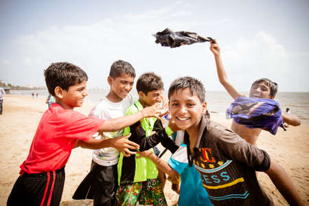Indian Children Playing on a Beachのeditorial素材