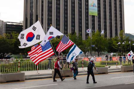 Protesters against South Korean President Moon Jae-in, Seoul, Soのeditorial素材