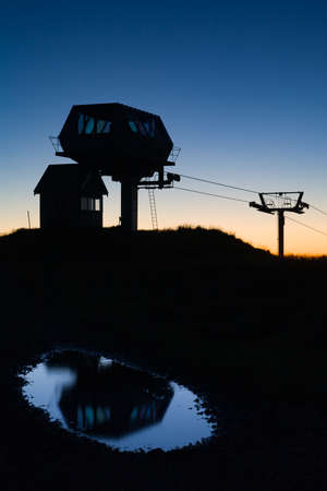 Mt Buller Ski Lift and Equipment At Nightの写真素材