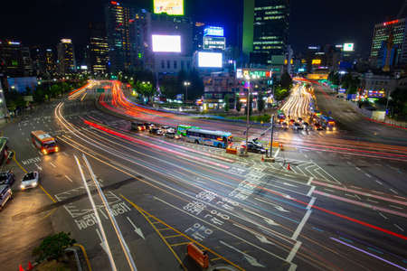 Seoul City Traffic At Nightのeditorial素材