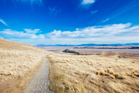 Mt John Walkway Lake Tekapo on a Sunny Day in New Zealandの写真素材