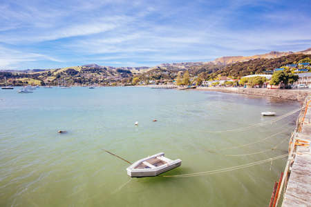 Akaroa Waterfront in New Zealand in Springの写真素材
