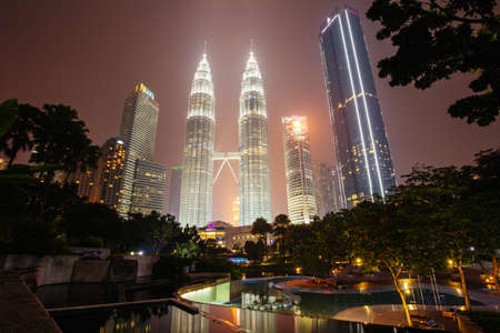 KLCC Park in Kuala Lumpur at Nightのeditorial素材