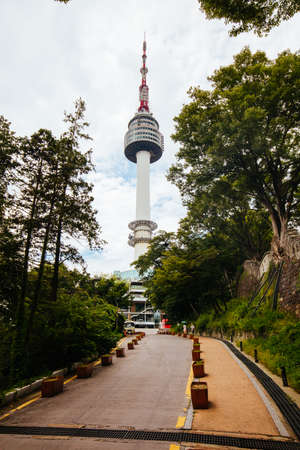 N Seoul Tower on Namsan Hill in Seoul South Koreaのeditorial素材